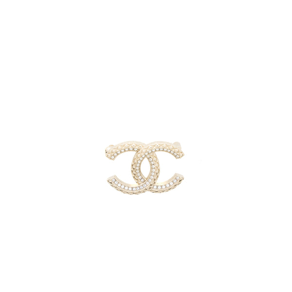 Chanel Detailed CC Logo Brooch Crystal Light Gold Tone