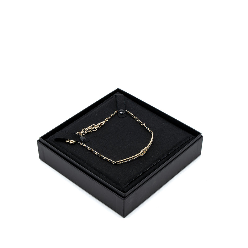 Chanel CC Logo Chocker Leather Chain Crystal Light Gold Tone