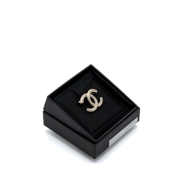 Chanel Detailed CC Logo Brooch Crystal Light Gold Tone