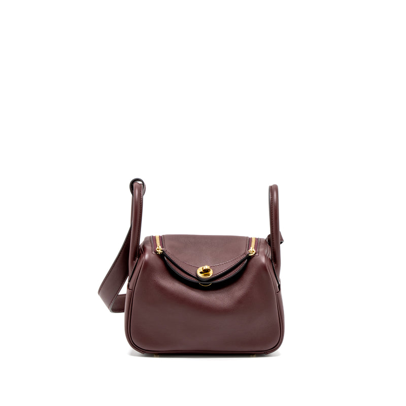 Hermes Mini Lindy Swift Bordeaux GHW Stamp C