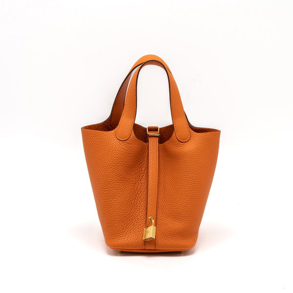 Hermes Picotin 18 Lock Bag Clemence Orange GHW Stamp U