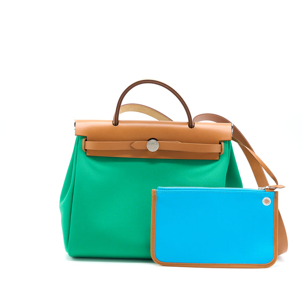 Hermes Herbag Zip 31 Bag Canvas Menthe-Bleu Azteque/Nature SHW Stamp Z