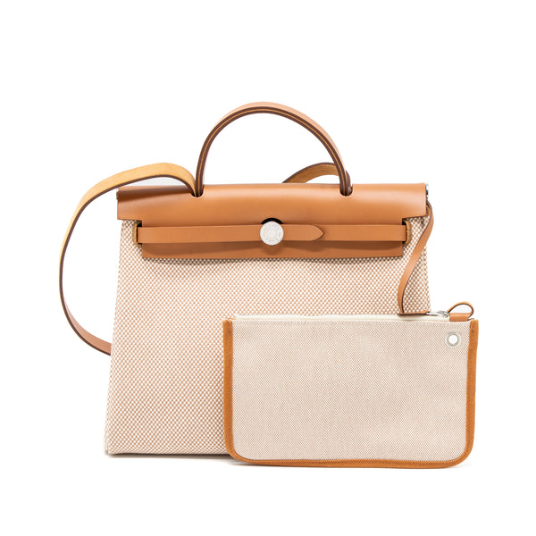 Hermes Herbag 31 Zip Bag Canvas/Cache Hunter Ecru/Beige GHW Stamp Y