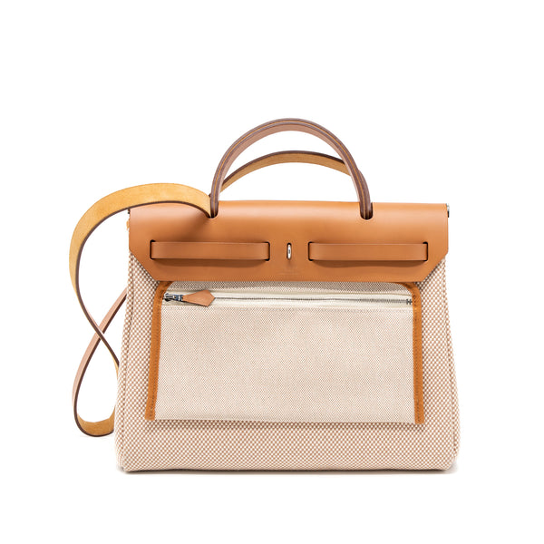 Hermes Herbag 31 Zip Bag Canvas/Cache Hunter Ecru/Beige GHW Stamp Y