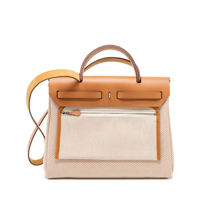 Hermes Herbag 31 Zip Bag Canvas/Cache Hunter Ecru/Beige GHW Stamp Y