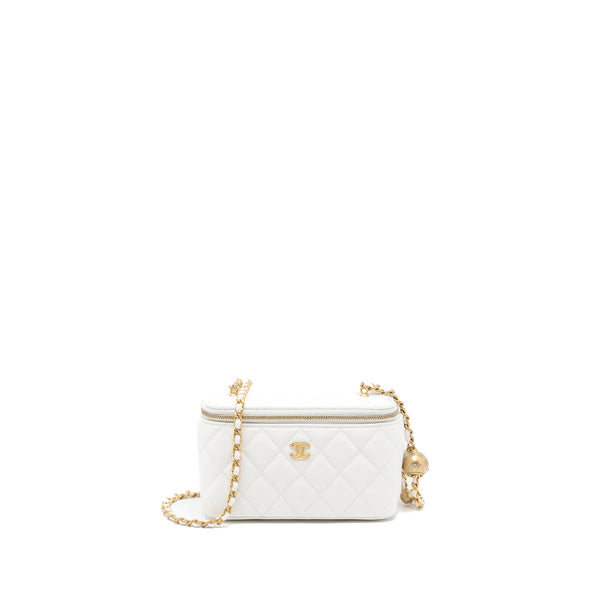 Chanel Pearl Crush Long Vanity with Chain Lambskin White Brushed GHW (Microchip)