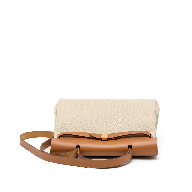 Hermes Herbag 31 Zip Bag Toile Militaries/Vache Hunter Beton/Nature GHW Stamp U