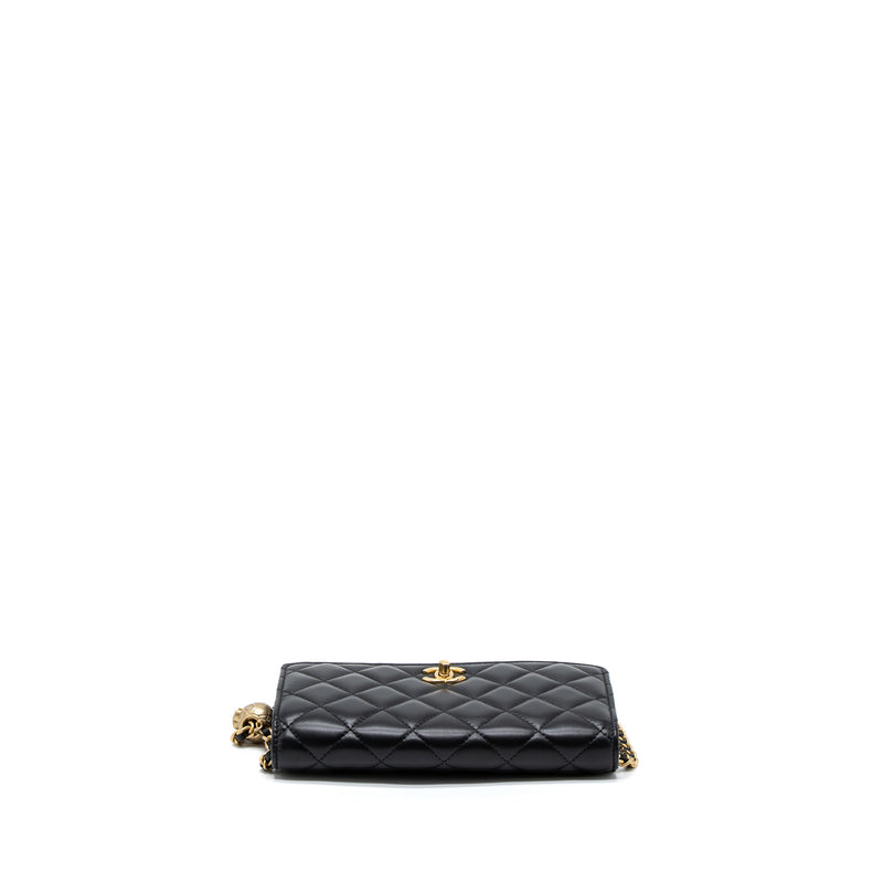 Chanel Pearl Crush Wallet On Chain Lambskin Black Brushed GHW (Microchip)