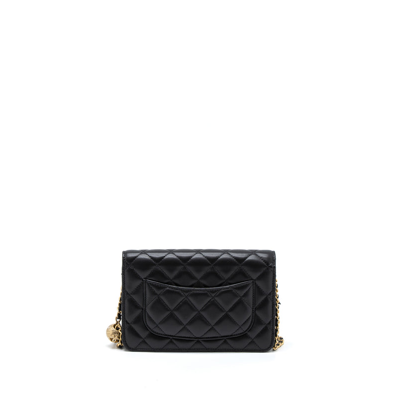 Chanel Pearl Crush Wallet On Chain Lambskin Black Brushed GHW (Microchip)