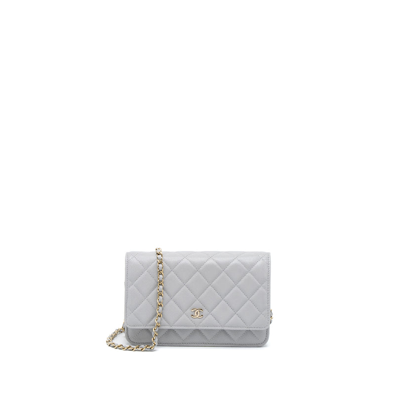 Chanel Classic Wallet on Chain Caviar Light Grey LGHW (Microchip)