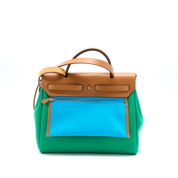 Hermes Herbag Zip 31 Bag Canvas Menthe-Bleu Azteque/Nature SHW Stamp Z