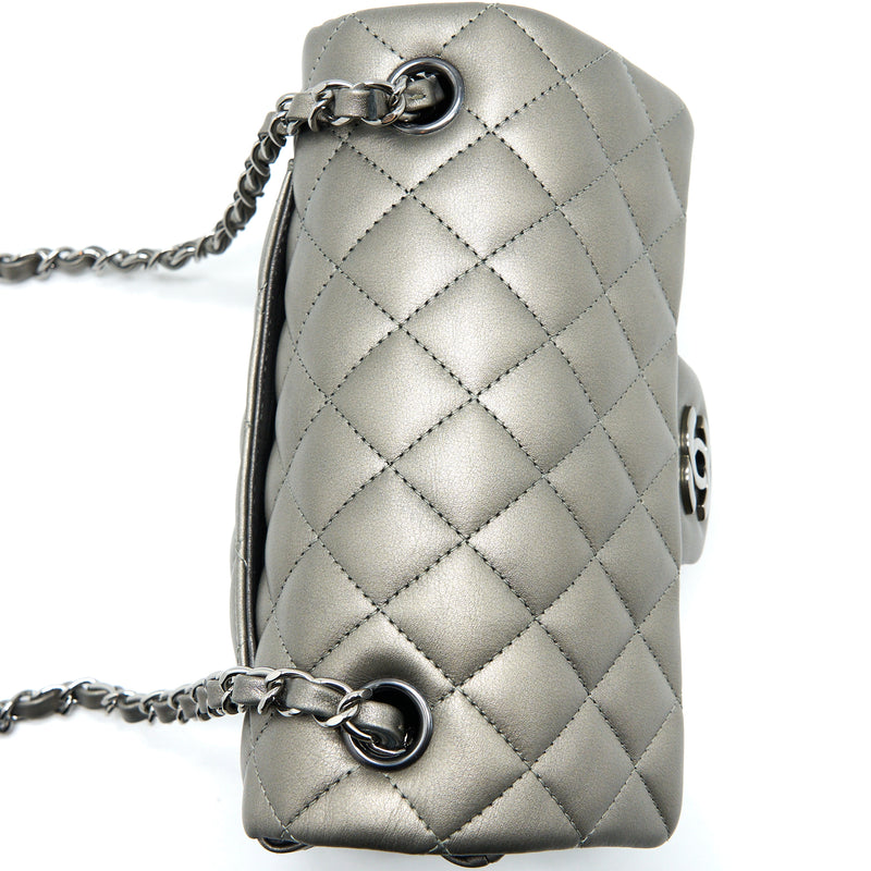 Chanel 21B Mini Rectangular Flap Bag Calfskin Metallic Silver with Shi