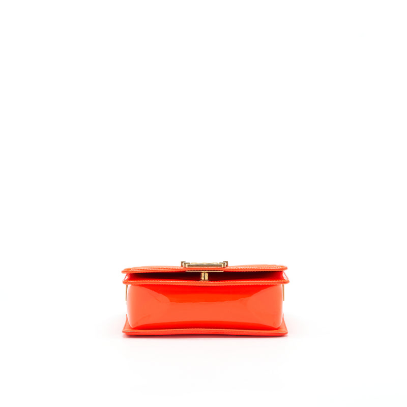 Chanel Small Boy Bag patent leather Bright Orange GHW