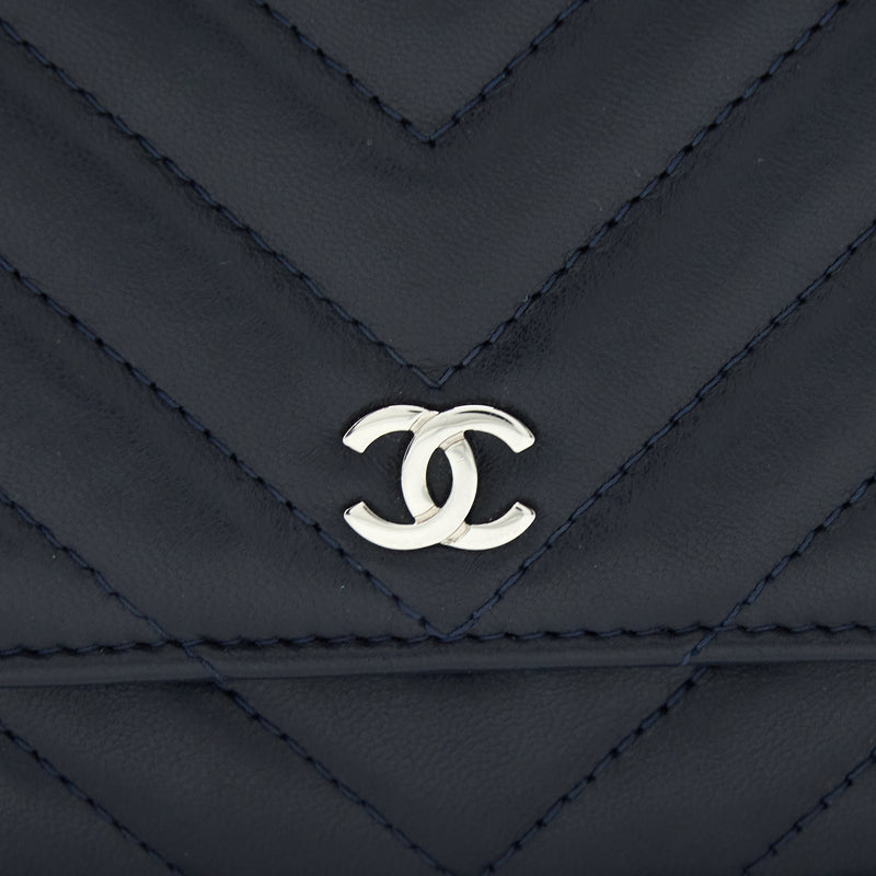 Chanel Wallet On Chain Chevron Lambskin Navy SHW