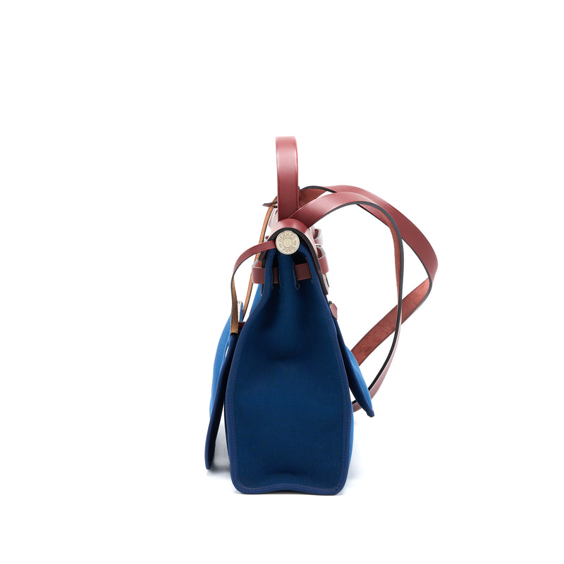 Hermes Herbag Zip 31 Leather/Canvas Blue/Red SHW Stamp Square R