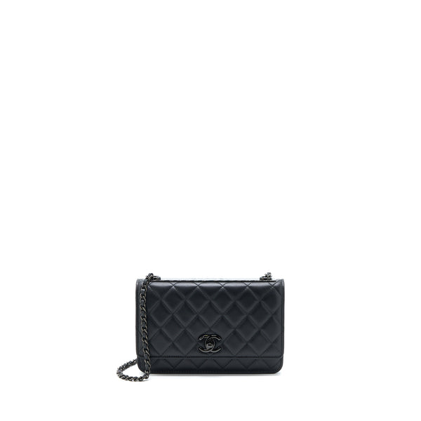 Chanel Trendy CC Wallet on Chain Lambskin So Black with Black Hardware (Microchip)