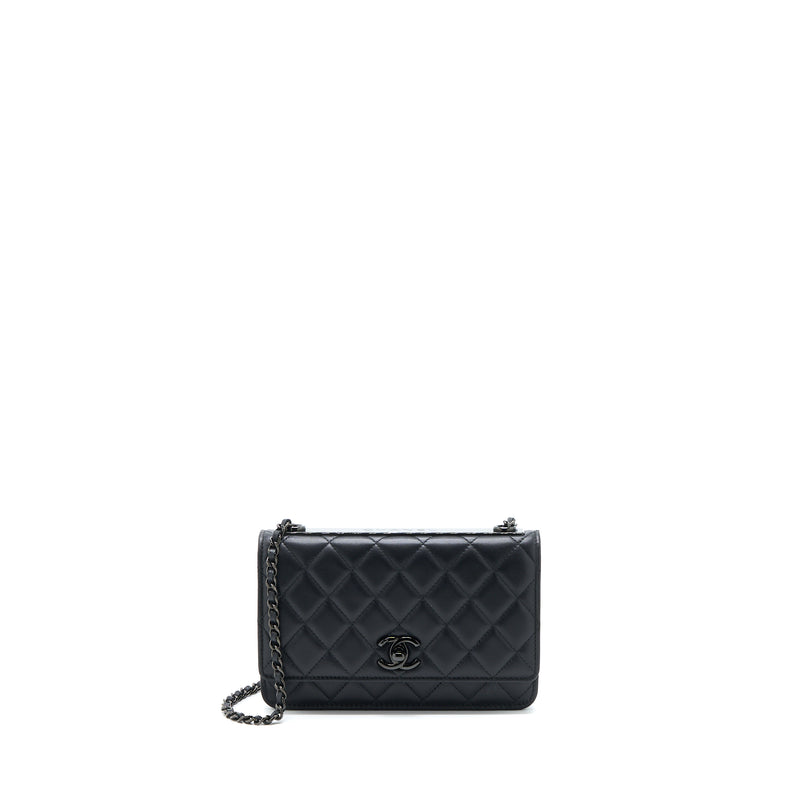 Chanel Trendy CC Wallet on Chain Lambskin So Black with Black Hardware (Microchip)