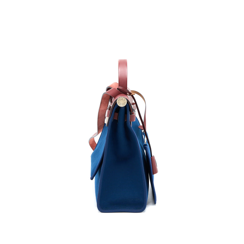 Hermes Herbag Zip 31 Leather/Canvas Blue/Red SHW Stamp Square R