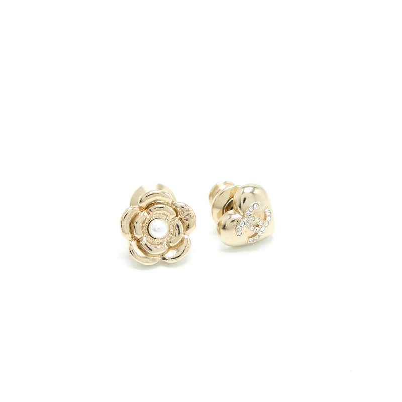 Chanel 4 Pins Brooch Crystal/Pearl Light Gold Tone