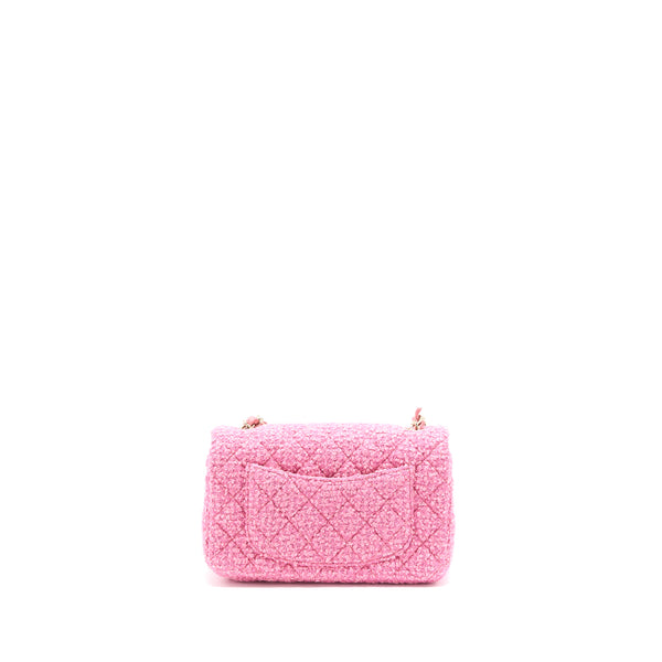 Chanel Mini Rectangular Flap Bag Tweed Pink LGHW (Microchip)