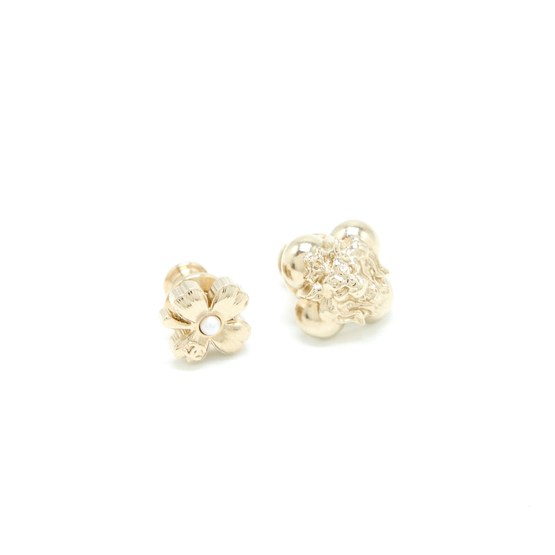 Chanel 4 Pins Brooch Crystal/Pearl Light Gold Tone
