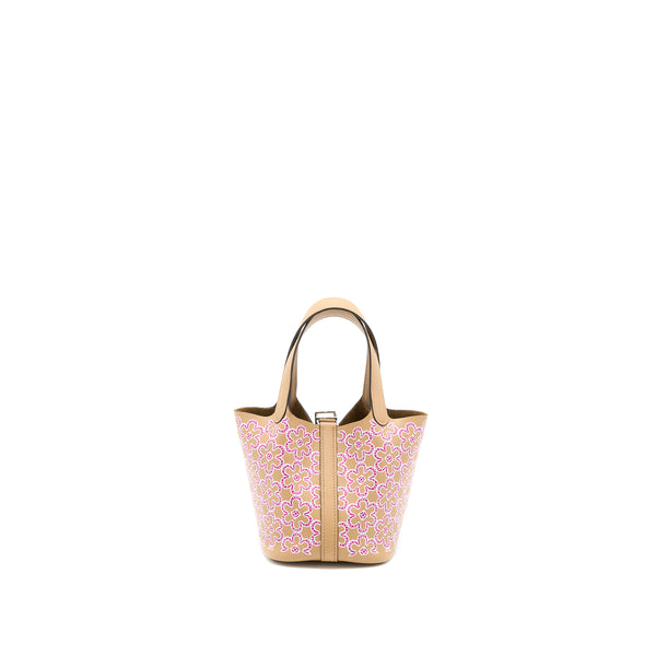 Hermes Micro Lucky Daisy Picotin 14 Swift Chai/Rose/Blanc SHW Stamp U