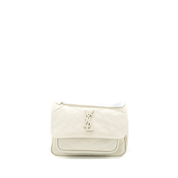 Saint Laurent Niki Baby Chain Bag in Crinkled Calfskin Blanc SHW