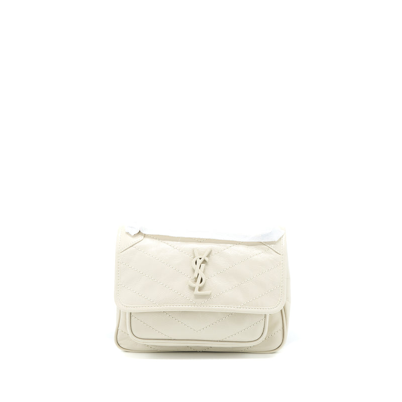 Saint Laurent Niki Baby Chain Bag in Crinkled Calfskin Blanc SHW