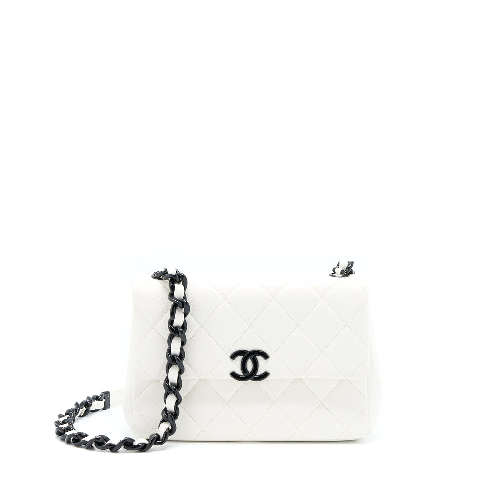 Chanel Seasonal Flap Bag Caviar White With Black Hardware