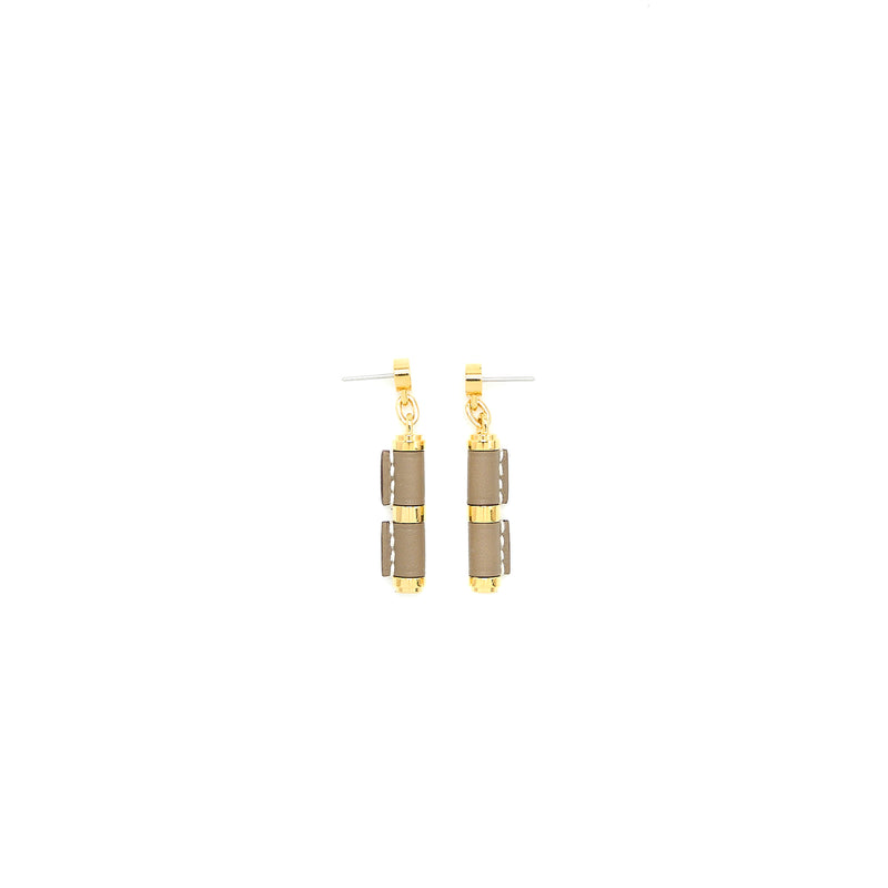 Hermes D’Oreilles Charniere PM Earrings Swift Etoupe Gold Tone