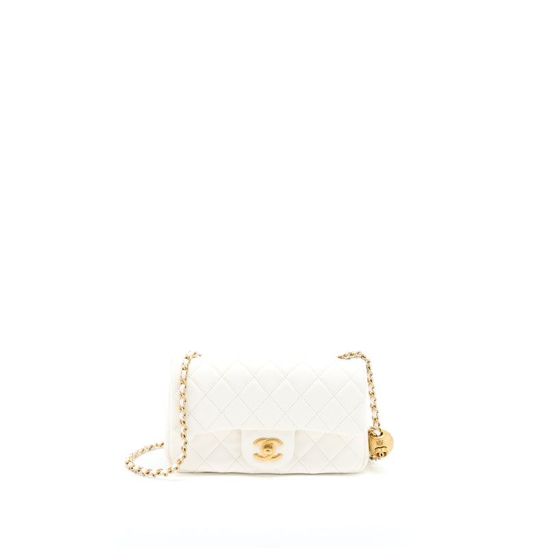 Chanel Pearl Crush Mini Rectangular Lambskin White GHW (Microchip)