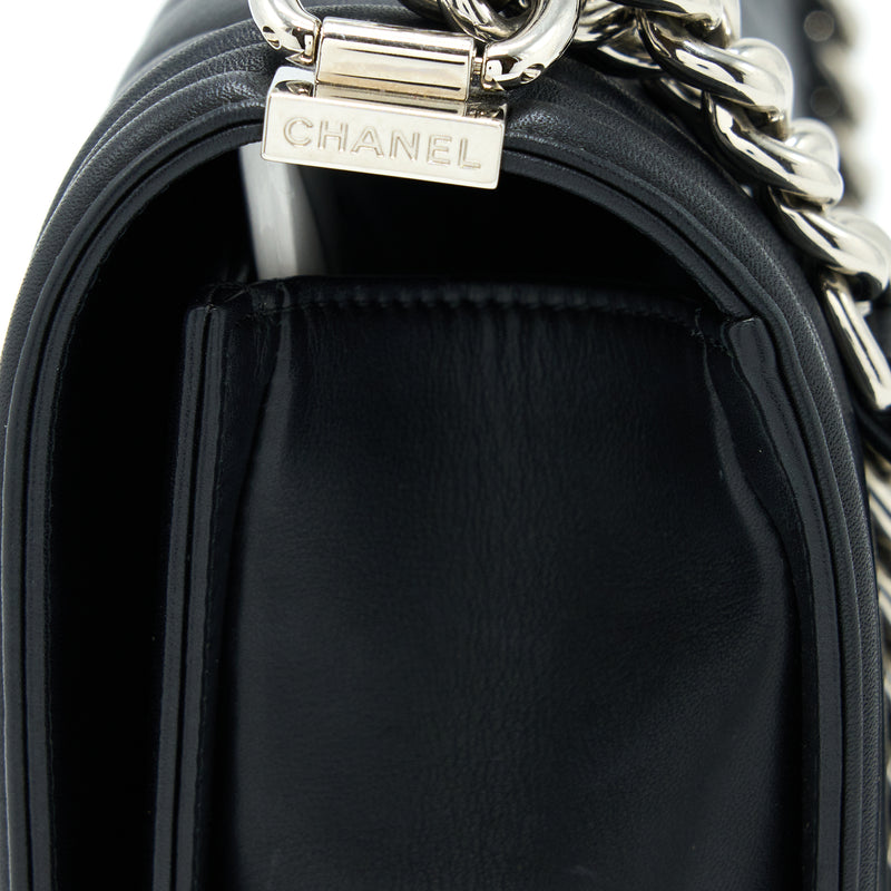 Chanel New Medium Boy Bag Chevron Lambskin Black SHW