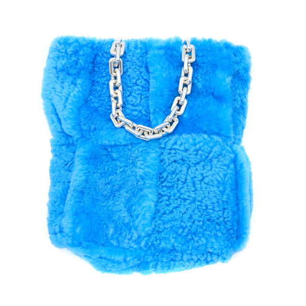 Bottega Veneta Fur Bag with Chain Shearling/Lambskin Blue SHW