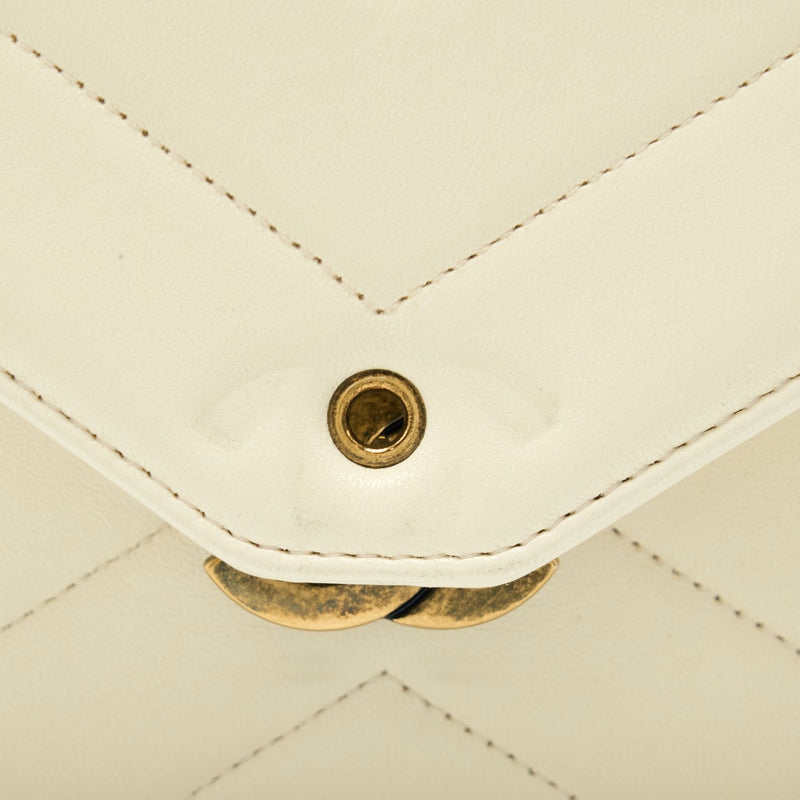 Chanel Envelop Chevron Flap Bag White With Ruthenium Gold Hardware