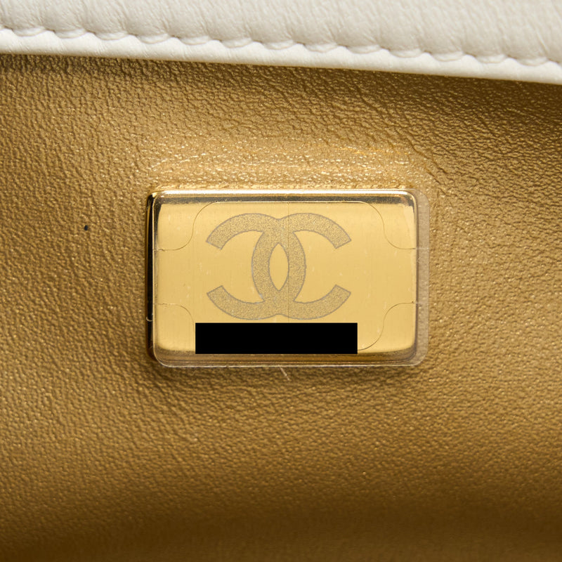 Chanel Pearl Crush Mini Square Flap Bag Lambskin White GHW(Microchip)
