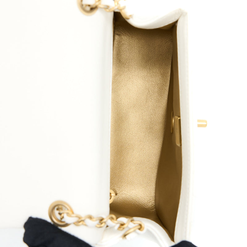 Chanel Pearl Crush Mini Square Flap Bag Lambskin White GHW(Microchip)