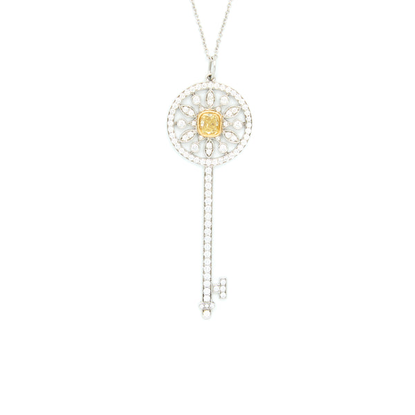 Tiffany & Co Round Star Key Pendant White Gold with Yellow/White Diamonds
