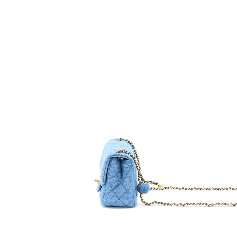 Chanel Pearl Crush Mini Square Flap Bag Denim GHW (Microchip)