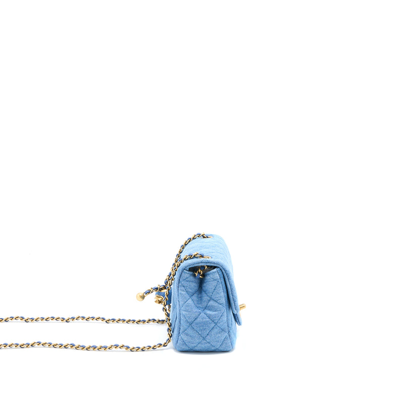 Chanel Pearl Crush Mini Square Flap Bag Denim GHW (Microchip)
