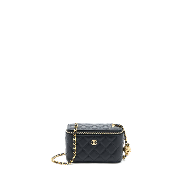 Chanel 22A Pearl Crush Long Vanity With Chain Lambskin Black GHW