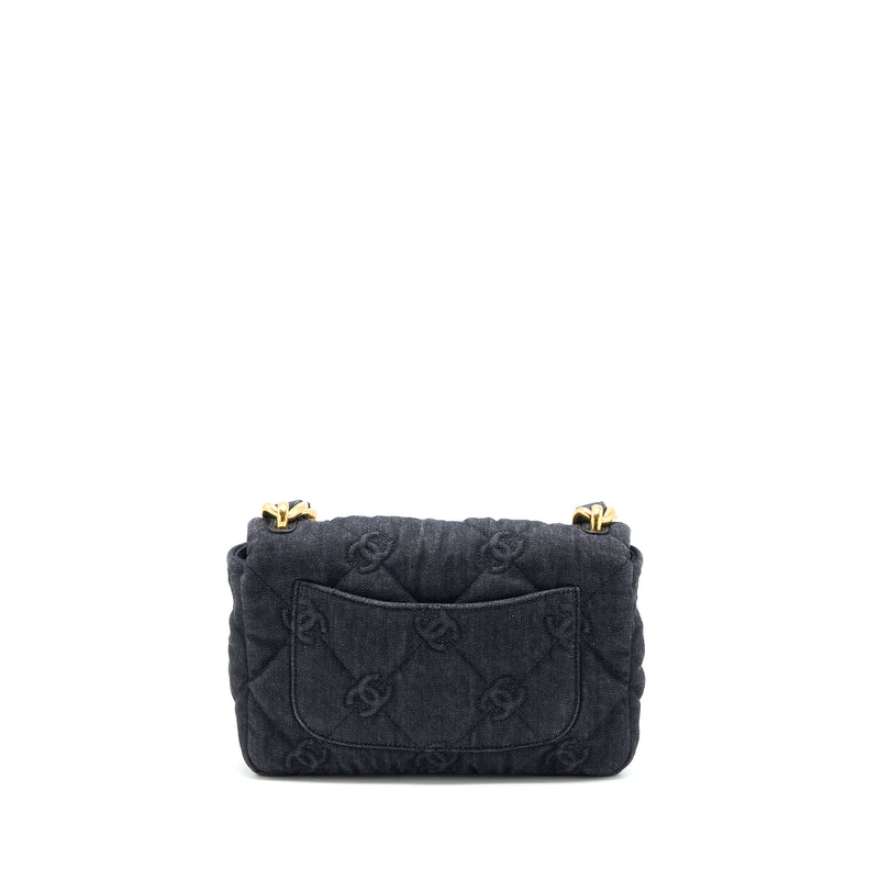 Chanel Flap Shoulder Bag with Giant Chain Denim Dark Blue Brushed GHW (Microchip)