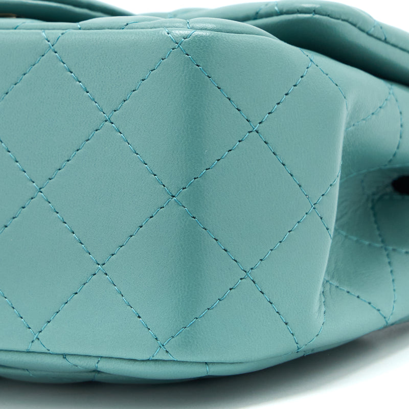 Chanel Mini Square Flap Bag Lambskin Light Green LGHW (Microchip)