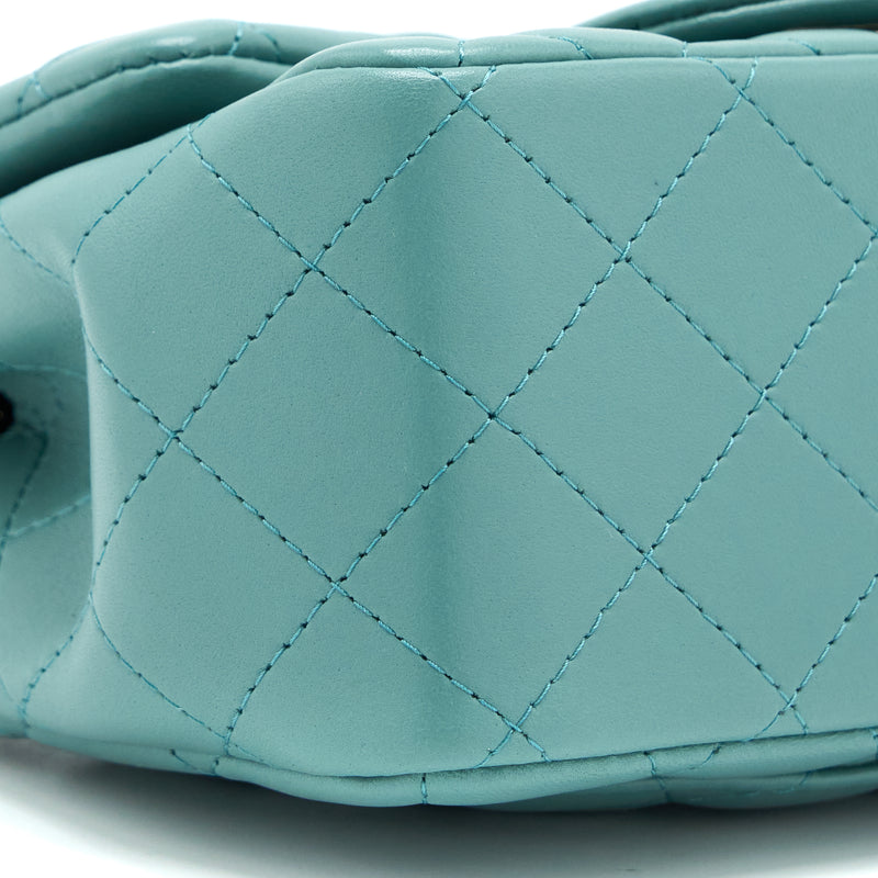 Chanel Mini Square Flap Bag Lambskin Light Green LGHW (Microchip)