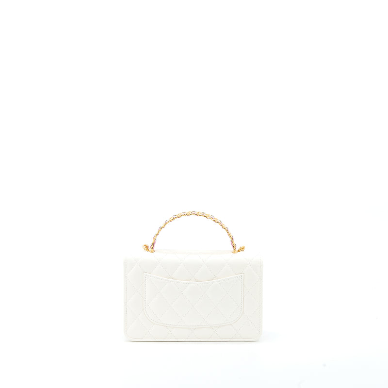 Chanel 23P Top Handle Wallet on Chain Calfskin White/Multicolour Brushed GHW (Microchip)