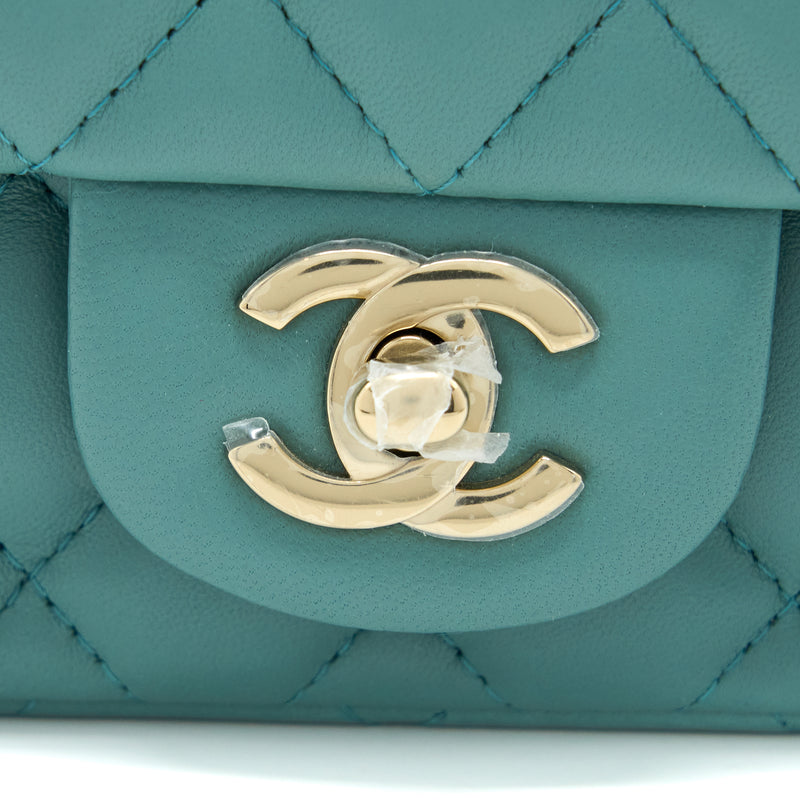 Chanel Mini Square Flap Bag Lambskin Light Green LGHW (Microchip)
