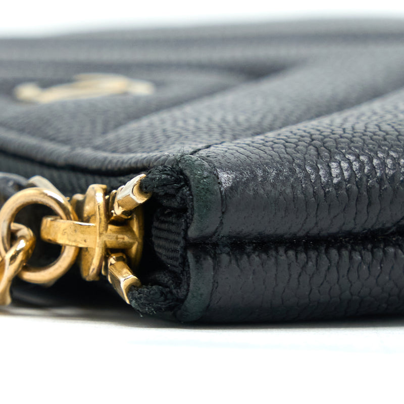 Chanel Chevron Zip O-Case Grained Lambskin Black GHW