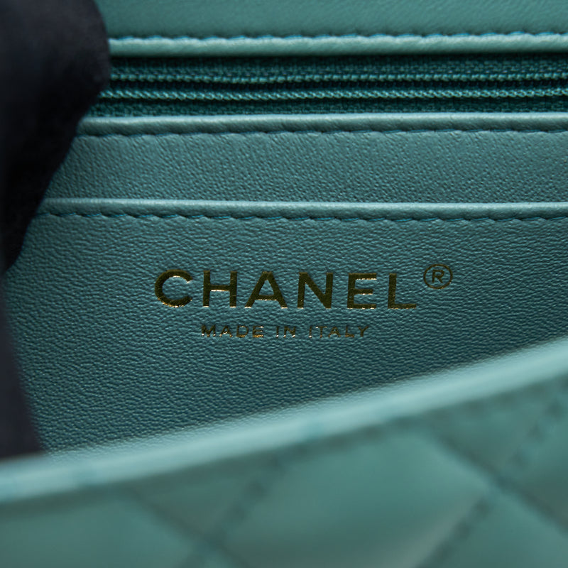 Chanel Mini Square Flap Bag Lambskin Light Green LGHW (Microchip)