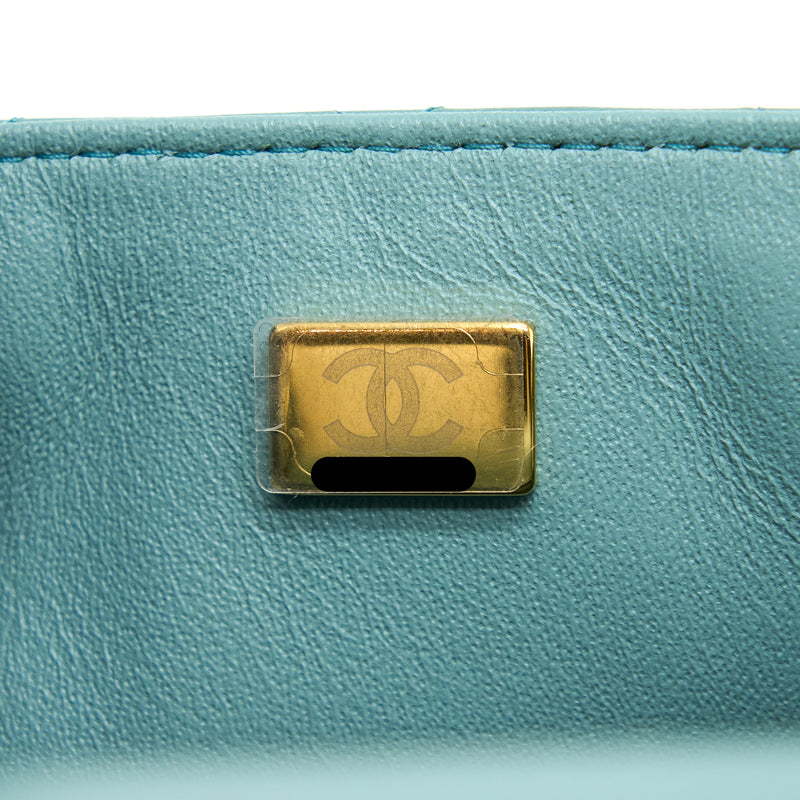 Chanel Mini Square Flap Bag Lambskin Light Green LGHW (Microchip)