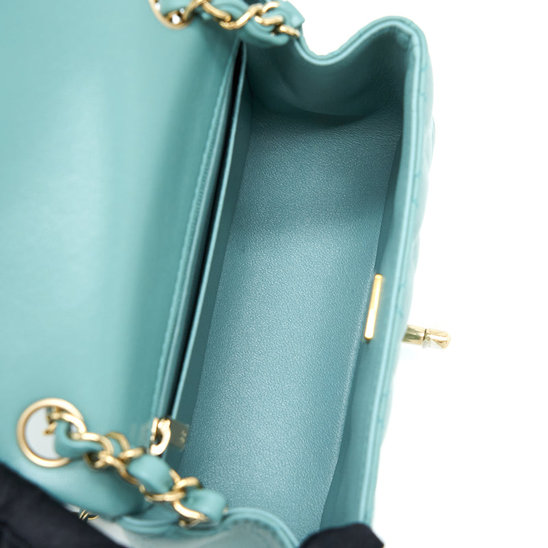 Chanel Mini Square Flap Bag Lambskin Light Green LGHW (Microchip)