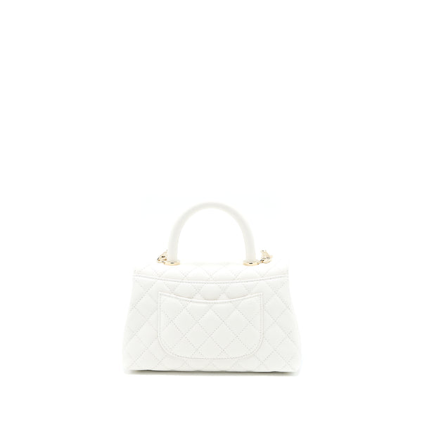 Chanel Small Coco Handle Caviar White LGHW (Microchip)